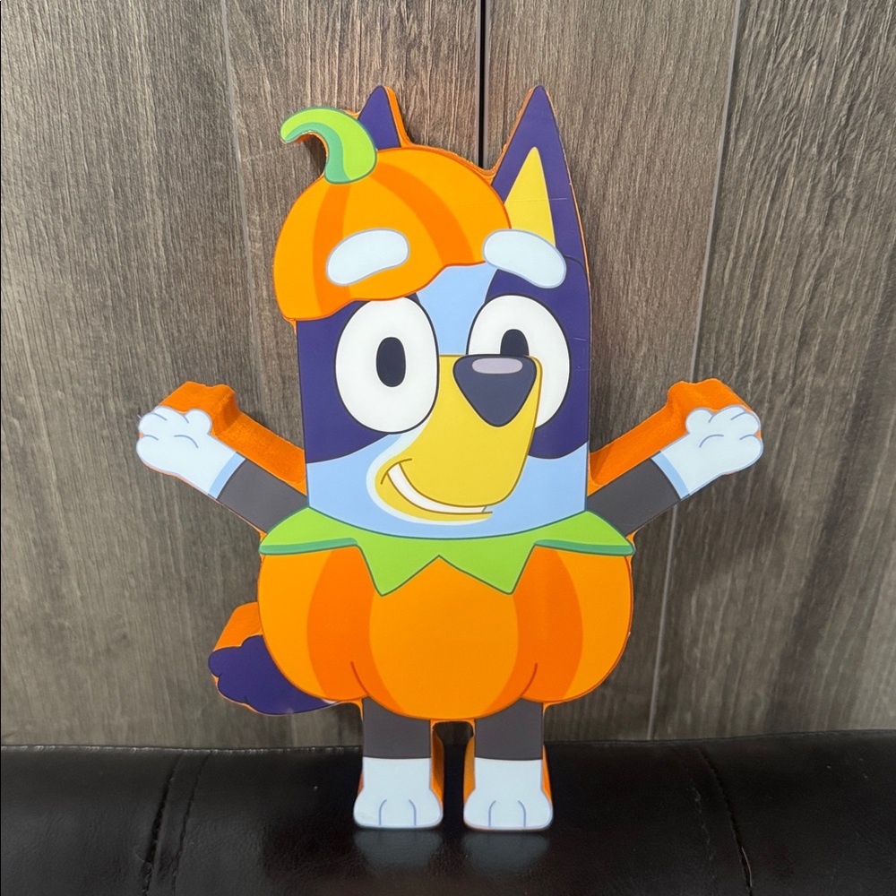 New Glossy Bluey Heeler Halloween Pumpkin Costume Die Cut Wooden Wood Sign
